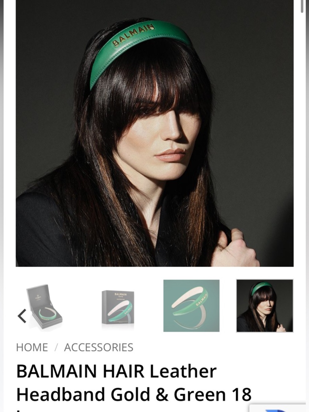 BALMAIN HAIR Leather Headband Gold & Green 18 karat